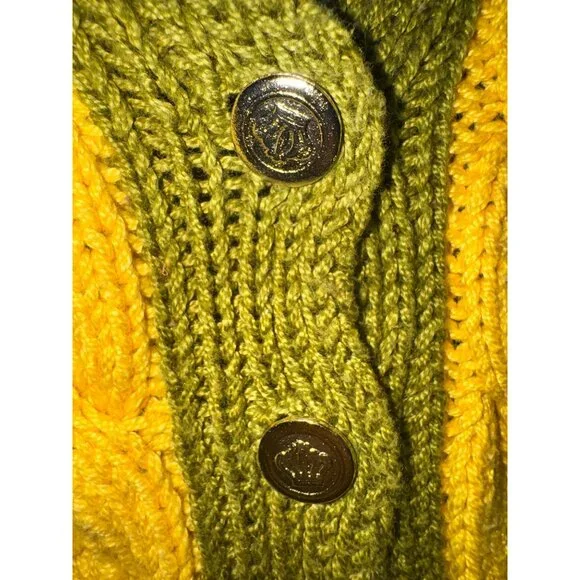 Vintage Handknit Chunky Knit Like Coogi Cardigan Sweater L Cotton Multicolor - Picture 8 of 9